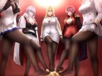  5girls azur_lane bangs bird black_choker black_gloves black_legwear black_skirt blonde_hair blue_eyes blush breasts cape chick choker cleavage coat collarbone corset duke_of_york_(azur_lane) epaulettes eyebrows_visible_through_hair feet from_below fur-trimmed_coat fur_trim gloves graf_zeppelin_(azur_lane) grey_hair hair_between_eyes hairband half_gloves indoors iron_cross jacket large_breasts legs lifted_by_self long_hair long_sleeves looking_at_viewer looking_down military military_jacket military_uniform miniskirt multiple_girls naval_uniform north_carolina_(azur_lane) out_of_frame pantyhose parted_lips pink_hair pleated_skirt pointy_ears red_eyes saint-louis_(azur_lane) sexually_suggestive silver_hair skirt skirt_lift smile takao_(azur_lane) tanpaku-chan thighband_pantyhose toes uniform very_long_hair white_gloves white_hairband white_jacket white_skirt 