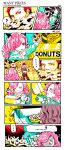  ... 1boy 1girl :q ? artist_name box brother_and_sister charlotte_galette charlotte_katakuri cheek_bulge chewing child comic covered_mouth doughnut drooling eating eighth_note finger_to_mouth food food_on_face gloom_(expression) hair_over_one_eye heart height_difference highres holding holding_box horns k164 licking_lips long_hair long_sleeves looking_at_another musical_note one_piece out_of_frame pants pastry_box pink_hair pointing red_eyes red_hair scar scarf scarf_over_mouth short_hair siblings silent_comic sound_effects spoken_ellipsis spoken_heart spoken_musical_note spoken_question_mark stitches tearing_up tongue tongue_out tsurime vest younger 