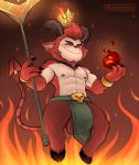  abs alternate_species balls blush bracelet clothing crown demon digital_media_(artwork) diskodeath eyebrows eyes_closed hair hi_res holding_object jewelry league_of_legends loincloth male mammal red_hair riot_games satyr signature smile solo teemo_(lol) video_games yordle 
