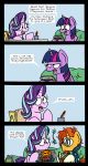  2019 absurd_res bed bobthedalek book dialogue english_text equid female friendship_is_magic group hair hi_res holding_object horn humor magic male mammal multicolored_hair my_little_pony on_bed starlight_glimmer_(mlp) sunburst_(mlp) sweat text twilight_sparkle_(mlp) unicorn winged_unicorn wings 