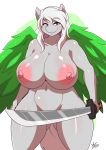  absurd_res anthro big_breasts blush breasts curvaceous equid equine female hi_res huge_breasts looking_at_viewer machete mammal melee_weapon nipples nude pterippus ryousakai smile solo standing thick_thighs weapon 