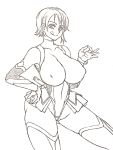  1girl breasts cosplay curvy female highres igawa_sakura igawa_sakura_(cosplay) leotard looking_at_viewer monochrome nami_(one_piece) naughty_face nipples one_piece simple_background skirt smile tagme taimanin_(series) taimanin_asagi tongue traditional_media wrato 