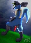  animal_genitalia animal_penis anthro balls canine_penis hi_res knot lucario male nintendo pawzzhky penis pink_penis pok&eacute;mon pok&eacute;mon_(species) smile smirk solo video_games 