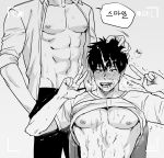  2boys aftersex ahegao camera cum cum_on_body double_v facial looking_at_viewer male_focus multiple_boys muscle naughty_face nipples pecs presenting recording school_uniform smile unbuttoned v yaoi 