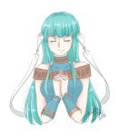  blue_dress blue_hair dress eyes_closed fire_emblem fire_emblem:_rekka_no_ken hands_together jejesart ninian nintendo smile 