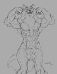  abs animal_genitalia balls canid canine canis fangs flexing lickiing_lips male mammal monochrome muscular pose richard_foley sheath solo tongue tongue_out were werecanid werecanine werewolf wolf 