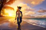  beach canid canine canis fox hi_res male mammal seaside sky solo sunset tatujapa tree walking 