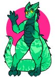  2019 ambiguous_gender anthro dragon green_scales hi_res kobold scales scalie simple_background standing trout_(artist) yellow_eyes 