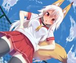  clouds foxgirl orange_eyes original ryu_narb seifuku sky tail thighhighs white_hair 