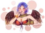  altavy_(altavy) animal_humanoid avian avian_humanoid bird blush breasts bunny_and_fox_world cleavage clothed clothing falcon falcon_humanoid feathers female hair humanoid nipples pointy_ears purple_hair sunnyvaiprion tongue wings yellow_eyes 
