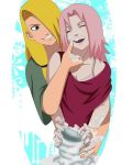  1boy 1girl blonde_hair deidara haruno_sakura naruto naruto_(series) pink_hair 