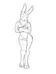  anthro covering covering_breasts cryphalen(artist) felid female hybrid lagomorph looking_at_viewer mammal monochrome neck_tuft pantherine rabbit simple_background solo standing stripes tiger towel tuft 
