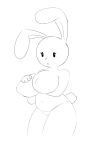  big_breasts breasts clothed clothing female hi_res inverted_nipples lagomorph mammal mindnomad monochrome nipples rabbit slightly_chubby solo thick_thighs topless 