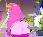  absurd_res adventure_time anus bangs blonde_hair butt cartoon_network clothed clothing coat crown dialogue english_text female female/female female_focus fionna_the_human food_creature green_tongue group hair hair_over_eye headwear hi_res light_skin living_candy pale_skin pants_pull partially_clothed pink_anus pink_hair pink_skin princess_bubblegum pussy rear_view royalty saliva smile solo_focus somescrub surprise text tongue tongue_out torn_clothing undead zombie 