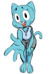  &lt;3 2019 3_toes 4_fingers anthro blue_fur cartoon_network clothed clothing domestic_cat felid feline felis female front_view fur jewelry looking_at_viewer mammal mature_female necklace nicole_watterson open_mouth outstretched_hand simple_background solo the_amazing_world_of_gumball tight_clothing toes unknown_artist white_background 