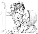  2019 anthro breasts butt canid canine canis clothing duo female fox fur hair male male/female mammal sex sketch tatujapa vin_and_lira wolf 