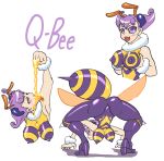  1girl :3 antennae ass bee_girl bodysuit boots breasts capcom darkstalkers erect_nipples extra_eyes flipped_hair fur_collar high_heel_boots high_heels honey insect_girl insect_wings large_breasts monster_girl no_pupils pantyhose purple_hair purple_legwear q-bee short_hair sleeveless solo spikes stinger vampire_(game) wings 