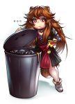  ... 1girl amano-g animal_ears black_dress brown_hair dress food food_on_face full_mouth highres pizza raccoon_ears raccoon_tail raphtalia red_eyes tail tate_no_yuusha_no_nariagari trash_can 