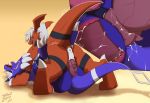  anal anal_penetration anus close-up digimon digimon_(species) duo erection feral guilmon internal knot lying male male/male on_back open_mouth penetration penis scalie sex smile tattoorexy thick_thighs vein veiny_penis 