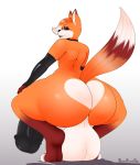  2018 anthro balls big_balls big_butt big_penis blue_eyes bunybunyboi butt canid canine canis dipstick_tail eyeshadow fox fur girly hair hi_res huge_butt huge_penis humanoid_penis hyper looking_at_viewer makeup male mammal multicolored_tail orange_fur penis quote_(quotefox) simple_background smile solo thick_thighs 