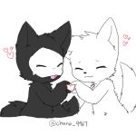  &lt;3 ambiguous_gender anthro black_fur black_tail blush canid canine canis changed_(video_game) chano cub digital_media_(artwork) english_text fur lin_(changed) mammal paws puro_(changed) smile text white_fur white_tail wolf young 