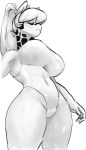  5_fingers anthro big_breasts breasts cat_pepper clothed clothing eyes_closed female giraffe giraffid hair hi_res kemono long_hair mammal simple_background smile solo standing swimsuit white_background 