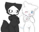  ambiguous_gender anthro black_fur black_sclera black_tail blue_eyes blush canid canine canis changed_(video_game) chano cub digital_media_(artwork) duo fur lin_(changed) looking_at_viewer mammal paws puro_(changed) solo standing white_fur white_tail wolf young 