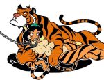  aladdin animal_transformation anthro bdsm bondage bound chain disney felid fissureking jasmine_(aladdin) mammal muscular nipples nude pantherine pussy rajah tiger transformation 