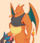  ambiguous_gender anthro anthrofied balls blush bottomless canid canine charizard claws clothed clothing fellatio fire fur hi_res horn humanoid_penis looking_down lucario male male/ambiguous mammal manly musclegut muscular nintendo nude one_eye_closed oral pecs penis pok&eacute;mon pok&eacute;mon_(species) red_eyes scalie sex sharp_claws shirt smile spikes squint standing sweat thick_thighs tohfu video_games wings 