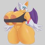  2018 anthro areola areola_slip big_breasts big_butt bottomless breasts bunybunyboi butt chiropteran clothed clothing eyeshadow female gloves hair hi_res huge_breasts huge_butt hyper hyper_breasts looking_at_viewer makeup mammal membranous_wings pussy rouge_the_bat simple_background smile solo sonic_(series) standing thick_thighs under_boob video_games wide_hips wings 