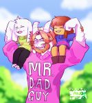  asgore_dreemurr asriel_dreemurr beard boss_monster bovid caprine child cloud english_text eyes_closed facial_hair fangs father group hi_res horn human long_ears mammal noodles-and-tea parent protagonist_(undertale) signature sky standing text undertale video_games young 