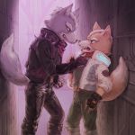  24mk_km42 alley canid canine canis clothing domination fox fox_mccloud hi_res male male_domination mammal nintendo outside size_difference star_fox video_games wolf wolf_o&#039;donnell 