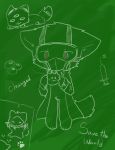  ambiguous_gender anthro blush canid canine canis chalkboard changed_(video_game) chano cloth cub digital_media_(artwork) dr._k_(changed) english_text food fork fruit fur hi_res lin_(changed) lying mammal mask paws puro_(changed) red_eyes standing syringe tangerine_(fruit) text wolf young 