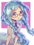  1girl alternate_hairstyle braid dress female glasses goo_girl hair_ornament hairclip highres key_961 liquid_hair merc_(merc_storia) merc_storia monster_girl open_mouth red-framed_eyewear solo twin_braids 