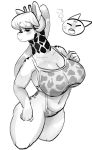  5_fingers anthro big_breasts bikini black_and_white breasts cat_pepper clothed clothing eyes_closed female giraffe giraffid hair hi_res kemono long_hair mammal monochrome simple_background smile solo swimsuit white_background 