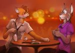 2014 anthro beverage blush chopsticks clothed clothing drunk duo eyewear fangs flirting fully_clothed glasses male shiranai sitting synx_the_lynx table vu06 