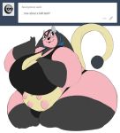  blue_eyes bovid bovine breasts cattle cleavage clothed clothing eyewear female glasses hi_res hooves horn invalid_tag mammal mature_female miltank nintendo overweight overweight_female pok&eacute;mon pok&eacute;mon_(species) rakashama teats thick_thighs udders video_games wide_hips 