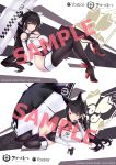  2girls anchor_symbol animal_ears artist_name atago_(azur_lane) azur_lane bare_shoulders black_bodysuit black_hair black_legwear black_leotard bodysuit bow breasts brown_eyes closed_mouth commission copyright_name covered_navel detached_collar dog_ears elbow_gloves emblem eyebrows_visible_through_hair finger_to_mouth gainoob gloves hair_bow hair_flaps hair_ribbon high_ponytail highres holding holding_umbrella itasha large_breasts legs_crossed leotard logo long_hair long_ponytail lying mole mole_under_eye multicolored_leotard multiple_girls on_side ponytail race_queen ribbon sample shiny shiny_skin takao_(azur_lane) thighhighs thighs umbrella white_bow white_ribbon 