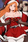  1girl 2boys bleach breasts christmas dark_skin dark_skinned_male female highres inoue_orihime male maxi multiple_boys 