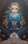  balls blonde_hair breasts breath_of_the_wild clothed clothing duo erection female hair humanoid hylian long_hair looking_at_viewer looking_pleasured male male/female nintendo not_furry open_mouth penetration penis pointy_ears princess_zelda pussy r_ex sex the_legend_of_zelda torn_clothing vaginal vaginal_penetration video_games 