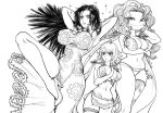  black_hair blonde_hair boa_hancock boa_sandersonia breasts curvy earrings female hand_behind_head height_difference high_resolution jewelry kegs large_breasts long_hair marguerite midriff monochrome navel one_piece piercing short_hair stomach the_golden_smurf thick_thighs thighs 