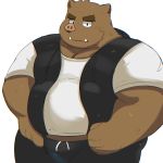  2019 anthro belly bhtoss brown_fur clothing fur humanoid_hands male mammal overweight overweight_male pants shirt simple_background solo suid suina sus_(pig) white_background wild_boar 