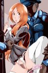  1girl bleach dark_skin dark_skinned_male female highres inoue_orihime male maxi panties police pussy school_uniform underwear 