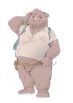  2019 anthro balls belly clothing flaccid humanoid_hands humanoid_penis lep5j7n153qjrf2 male mammal moobs nipples overweight overweight_male penis shirt simple_background small_penis solo suid suina sus_(pig) white_background wild_boar 