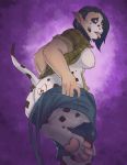  anthro black_hair blue_eyes breasts butt canid canine canis clothed clothing dalmatian domestic_dog female hair hindpaw mammal nipples otherwords pawpads paws sharp_teeth solo teeth tongue tongue_out transformation undressing 