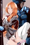  1girl bleach dark_skin dark_skinned_male female highres inoue_orihime male maxi panties police pussy school_uniform underwear 