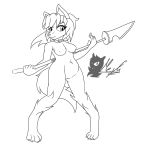  2019 alon alonwoof anthro bare_sands barefoot big_breasts breasts canid canine canis casual_nudity digital_media_(artwork) female fluffy fluffy_tail fur gc-mia hair line_art mammal melee_weapon naginata nipples nude polearm pussy simple_background slightly_chubby solo standing thick_thighs video_games weapon wolf 