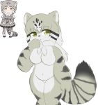  2019 anthro big_breasts breasts digital_media_(artwork) felid feline female fur green_eyes hair hi_res kemono_friends looking_at_viewer mammal nude pallas&#039;s_cat papilrux simple_background slightly_chubby solo thick_thighs 