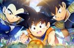  3boys :d :o armor backlighting black_eyes black_hair blue_sky broly_(dragon_ball_super) close-up clothes_writing cloud cloudy_sky commentary_request copyright_name crossed_arms daegwan_(db) dark_skin dark_skinned_male day dougi dragon_ball dragon_ball_(object) dragon_ball_super_broly egg expressionless face fingernails from_above frown gloves grass korean_commentary leaning_forward light_rays looking_down male_focus multiple_boys nest nyoibo open_mouth outdoors outstretched_hand serious short_hair sky smile son_gokuu spiked_hair sunlight tail tree upper_body upper_teeth vegeta white_gloves younger 