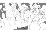  2019 anthro apron avian behemoth_(housamo) breasts chef chef_hat clothed clothing eyewear feathers female food ginn_tnrnrngnsr glasses harpy hat humanoid kemono looking_at_viewer male monster oni salute simple_background smile standing tadikarao tokyo_afterschool_summoners video_games ziz_(housamo) 